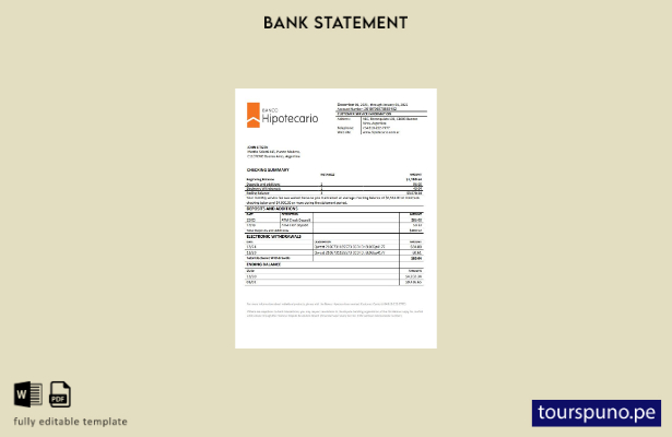 listo para imprimir plantilla de extracto bancario del Banco Hipotecario de Arge